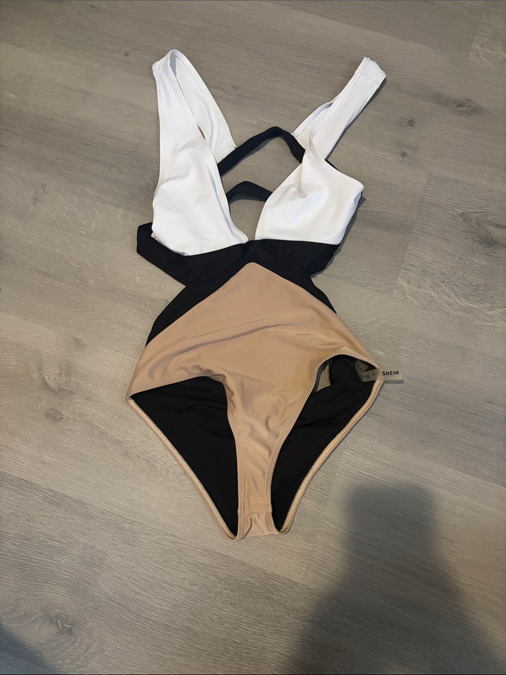 SHEIN White, Black & Tan Colorblock Kids One-Piece